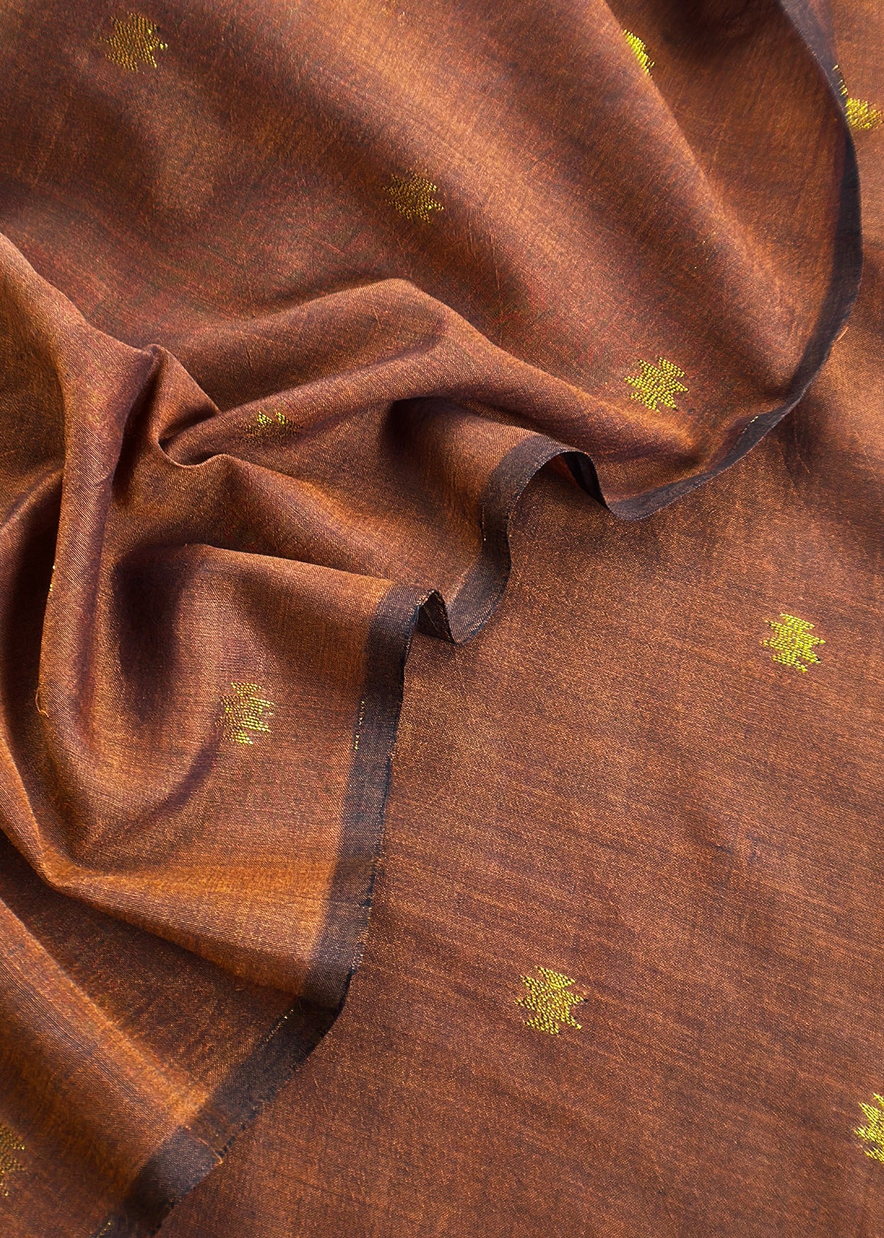 Walnut Brown Handloom Linen Suit Fabric With Jamdani Weaving