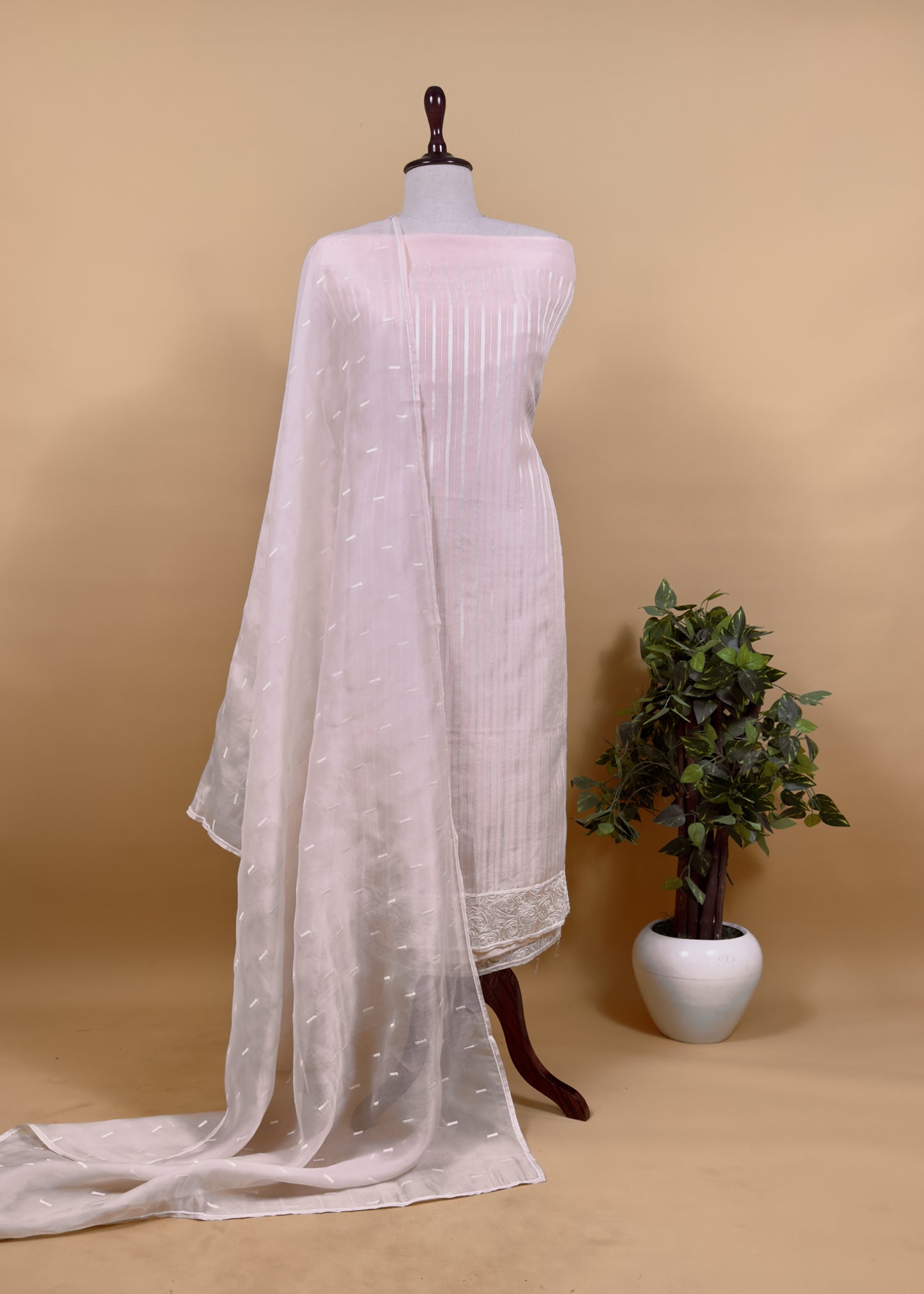 Kalasheel Luxe Baby Pink Handloom Organza Suit With Resham Embroidery And Cutdana Work