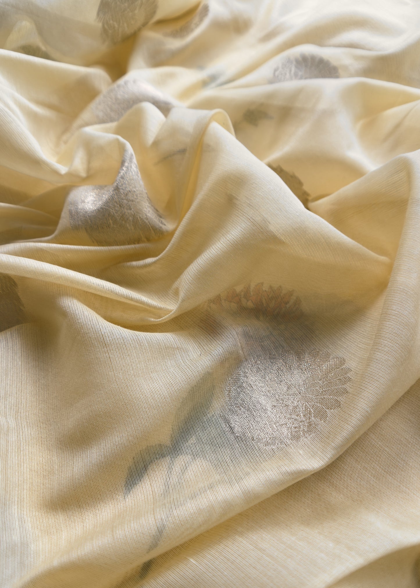 Yellow Summer Floral Unstitched Suit In Chanderi Blend Fabric