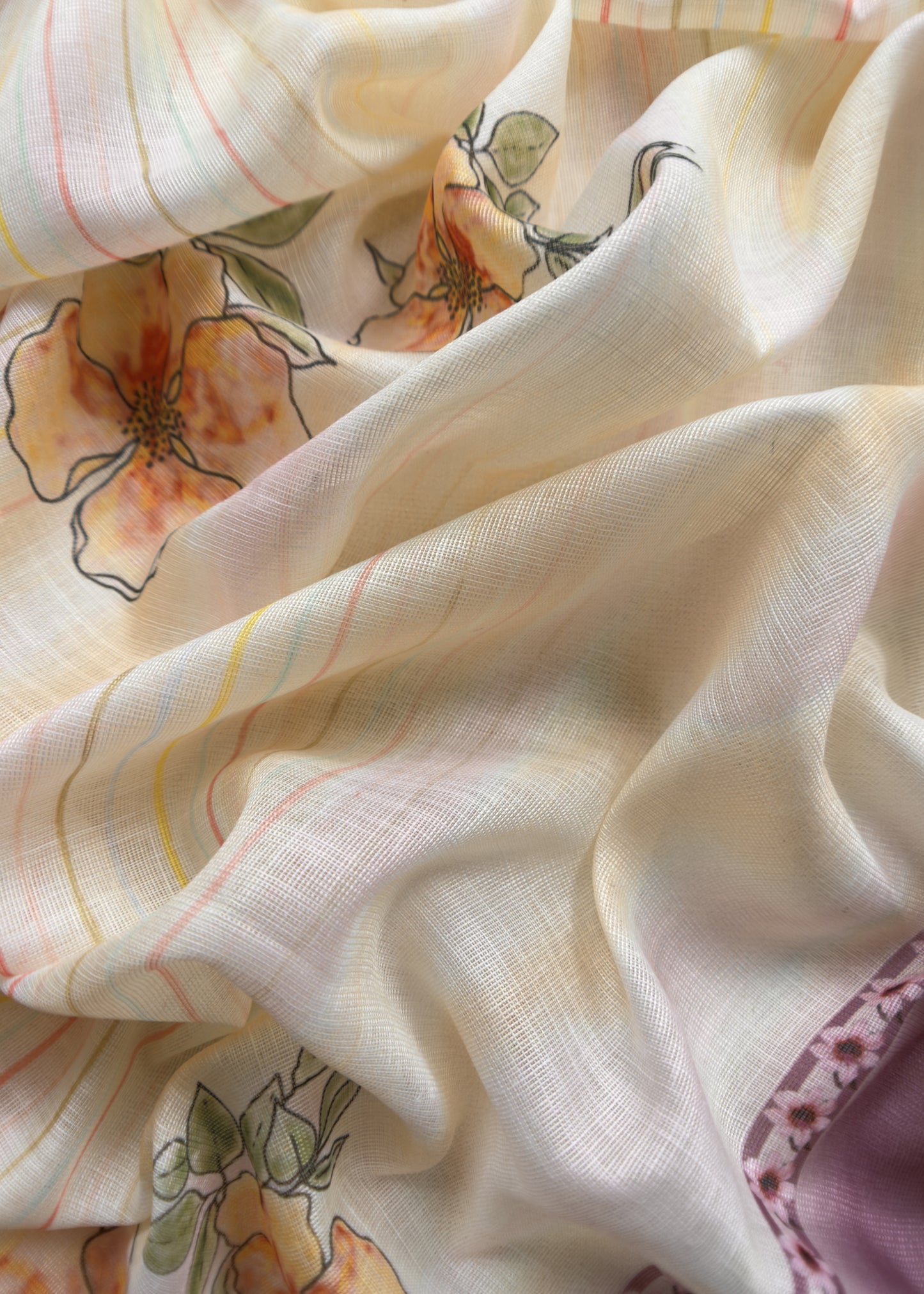 White And Purple Foral Chanderi Blend Unstitched Suit with Zari weaving