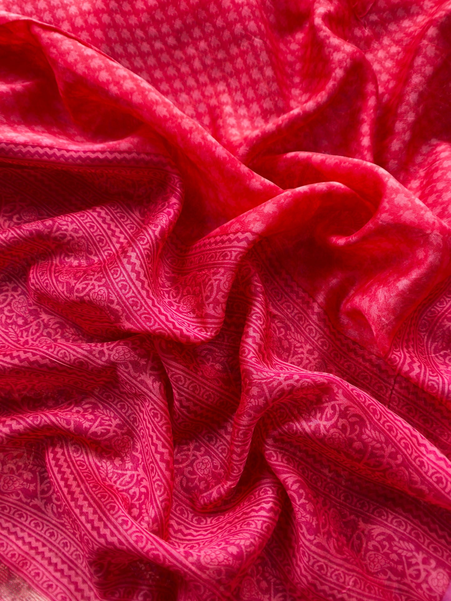 Pink Paisley Block Print Pure Maheshwari Silk Unstitched Suit