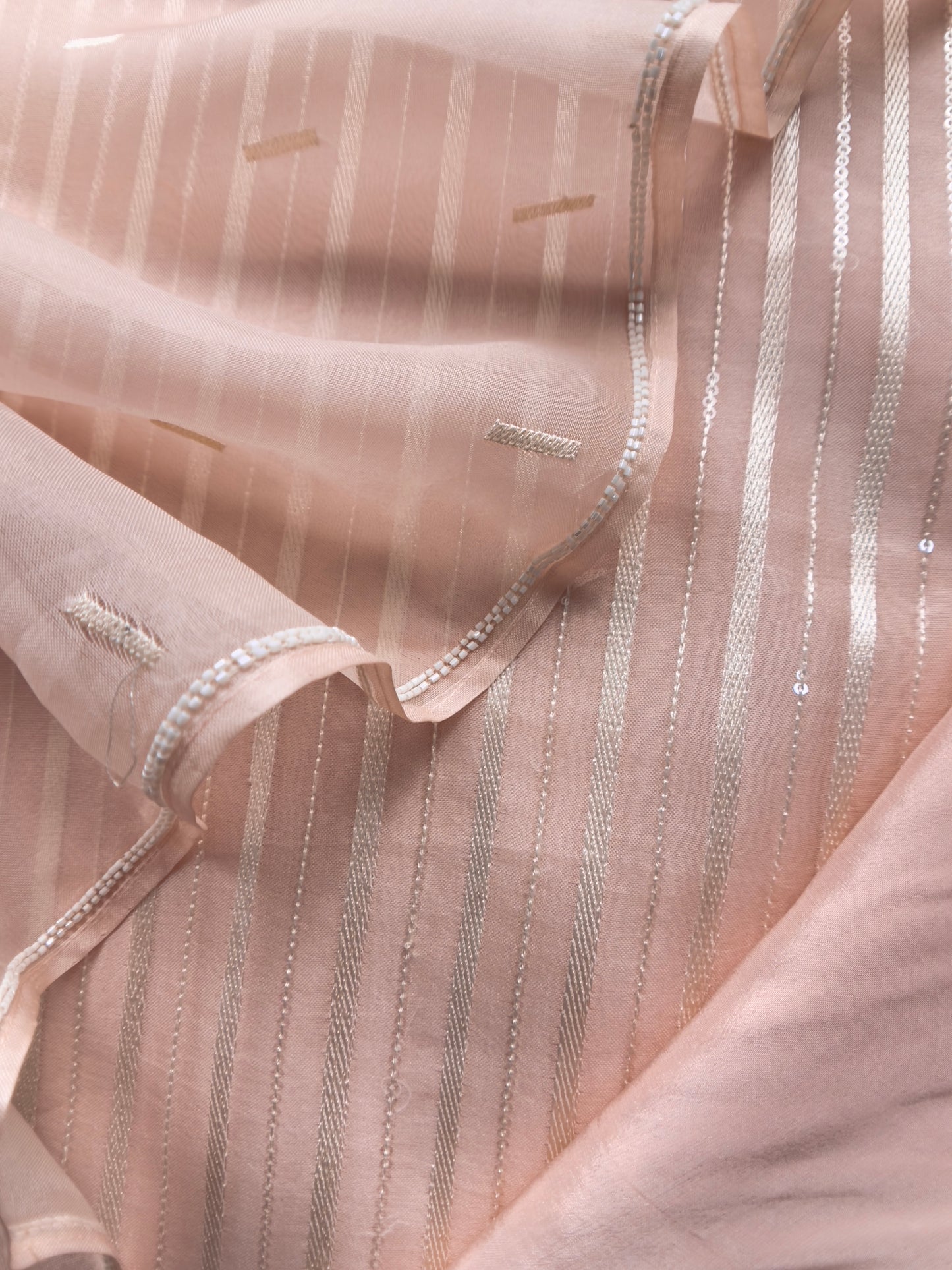 Kalasheel Luxe Baby Pink Handloom Organza Suit With Resham Embroidery And Cutdana Work