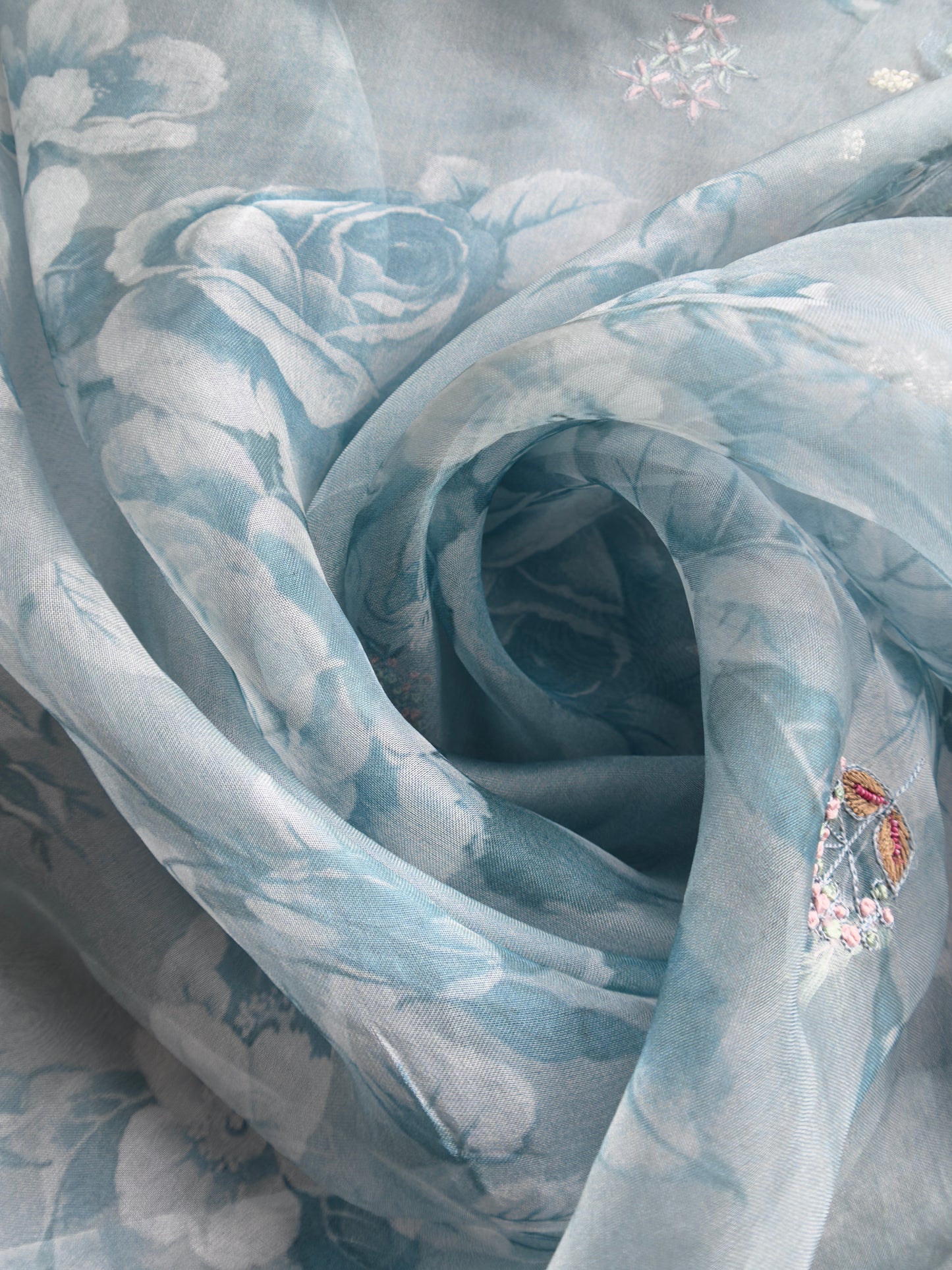 Bluish Grey Pure Organa kurta And Floral Dupatta With Sequins, Cutdana And Appliqué Work