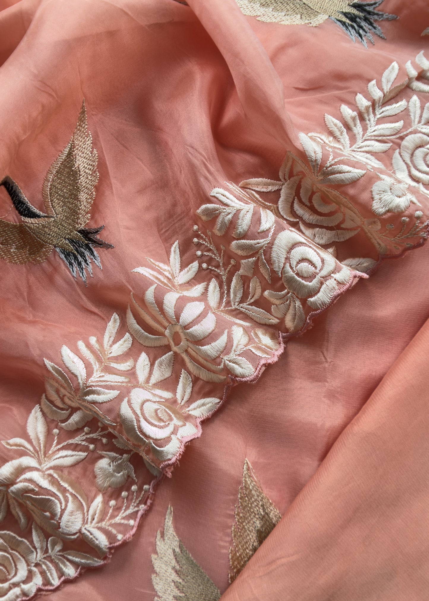 Gajri Flamingo Organza Georgette Suit Fabric With Resham Embroidery