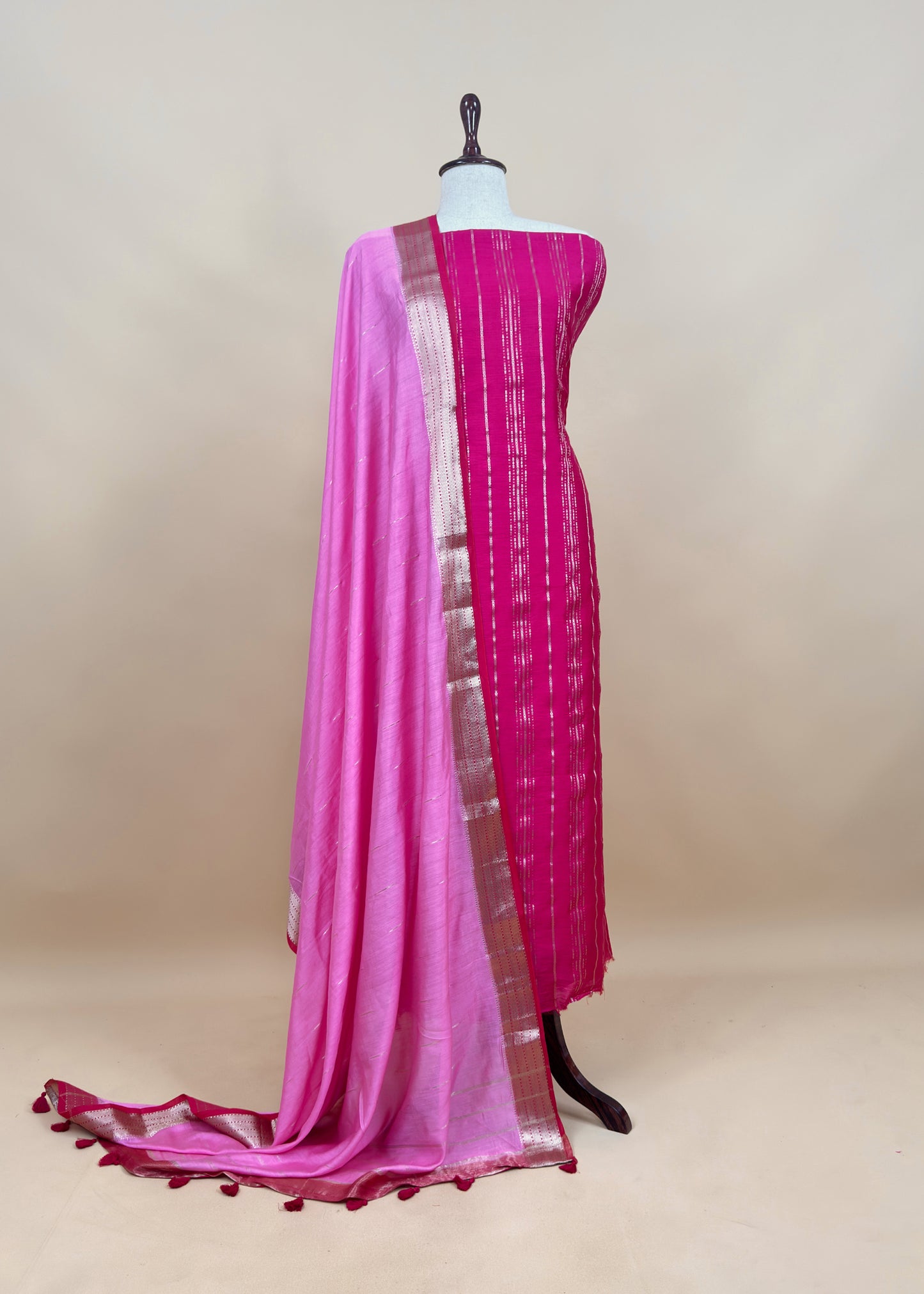 Red Varanasi Silk Suit With Zari Weaving