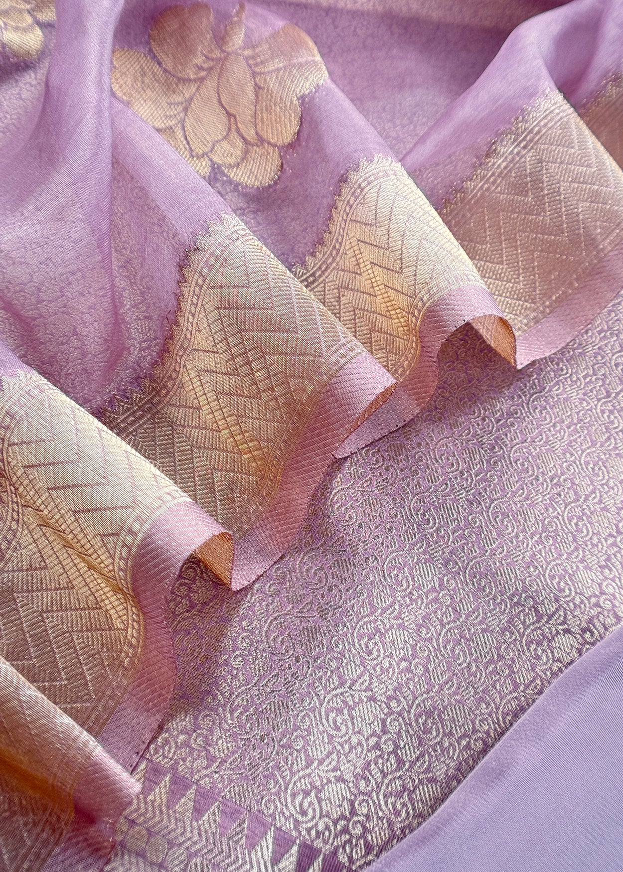 Lavender Designer Pure Brocade Silk Kurta and Organza Dupatta