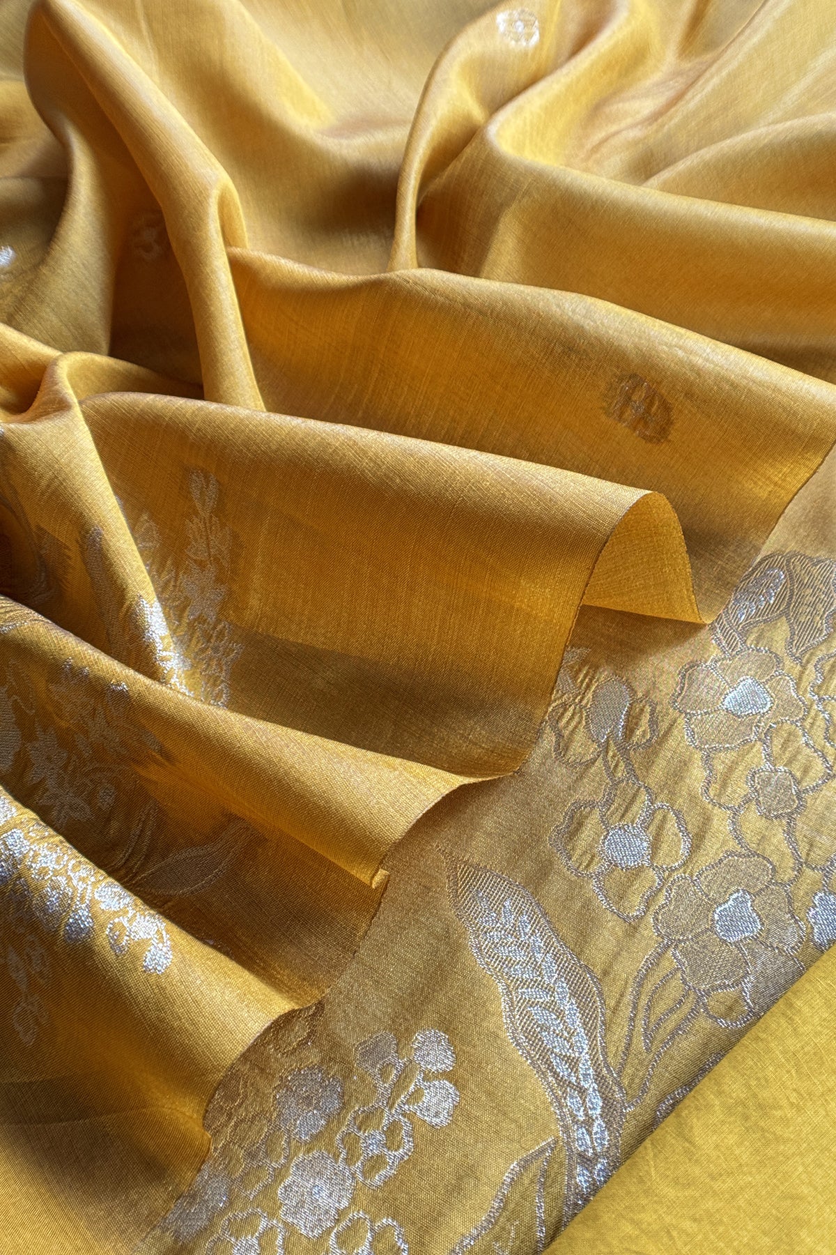 Yellow Silk Unstitched Suit With Gold Jamdani weaving