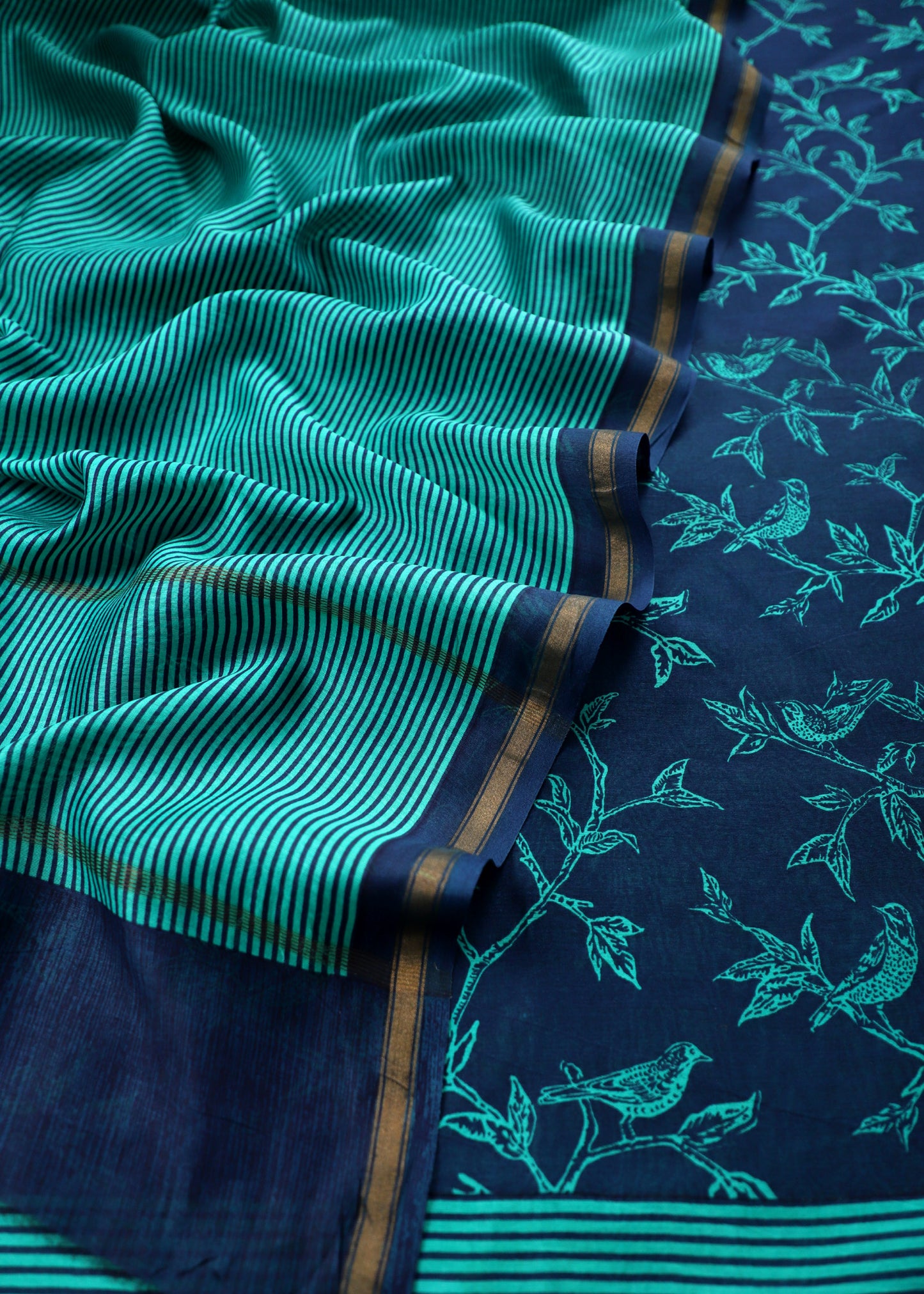 Block Print Maheswari Silk Suit With Blue Dupatta