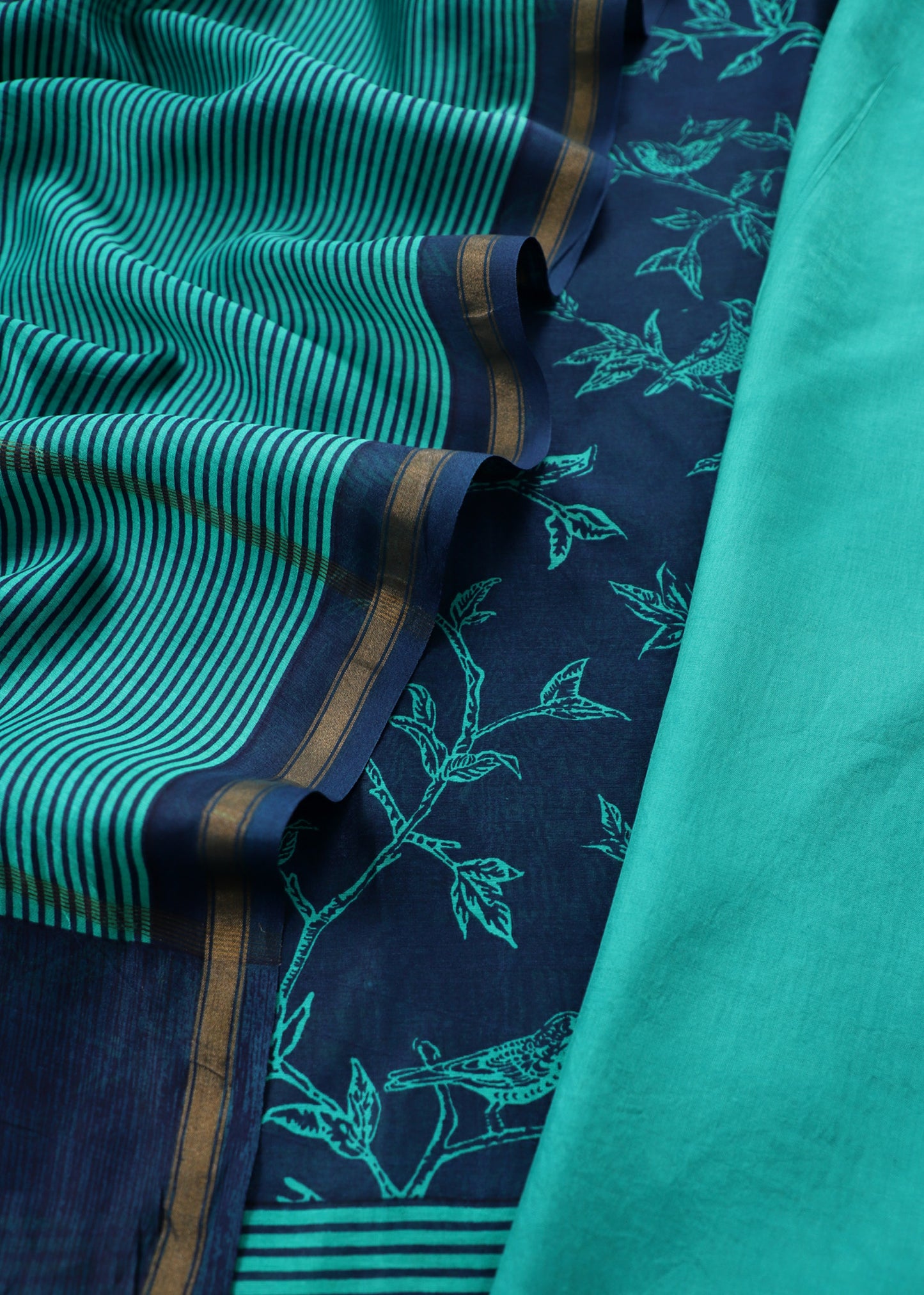 Block Print Maheswari Silk Suit With Blue Dupatta