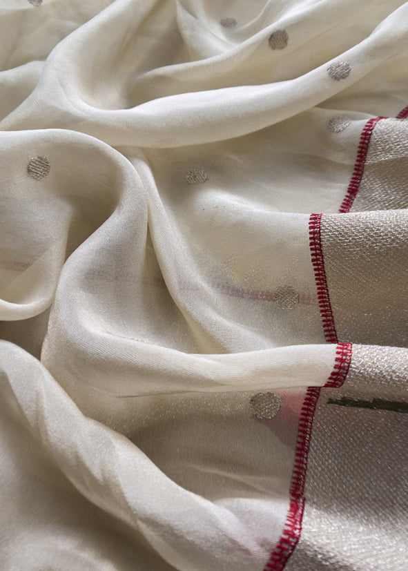 Luxe Cheeku Beige Handloom Self Tissue Silk Suit Fabric With Paithani Weaving