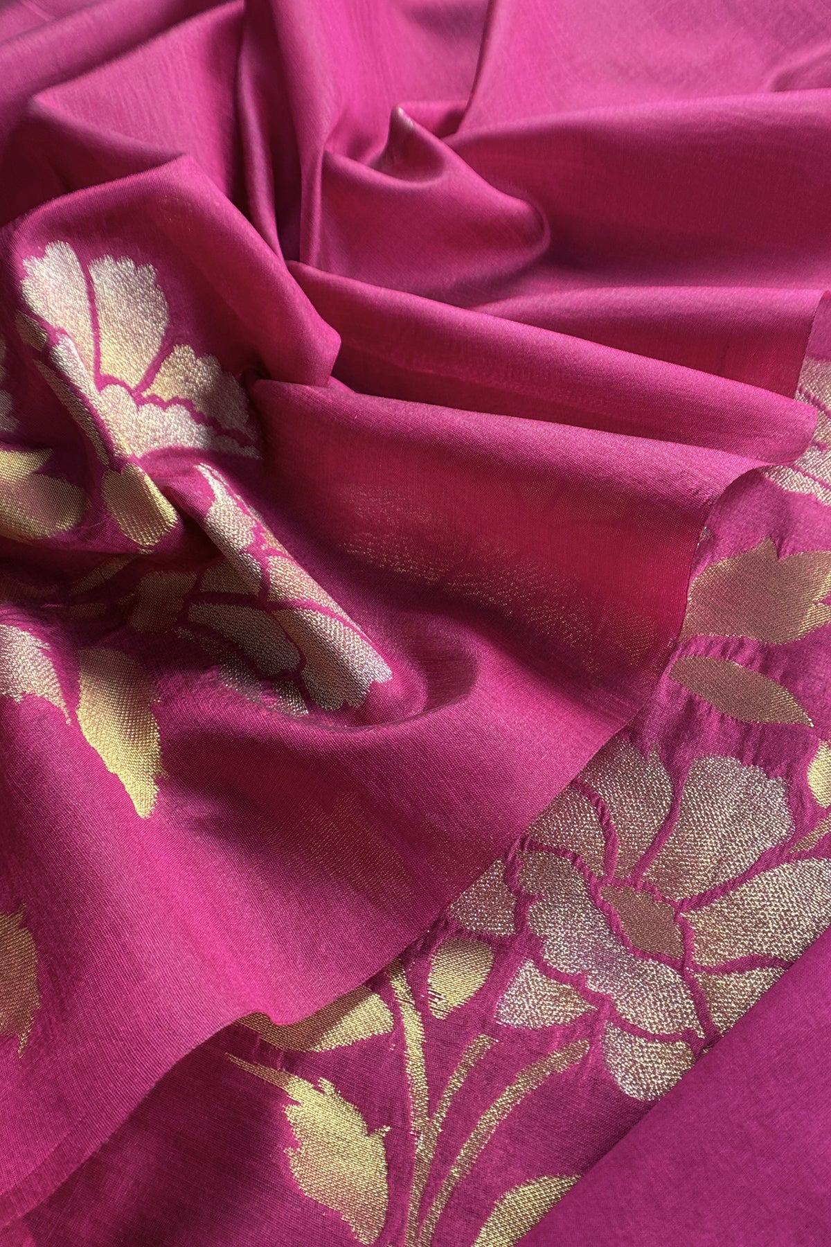 Pink Silk Unstitched Suit With Gold Jamdani weaving