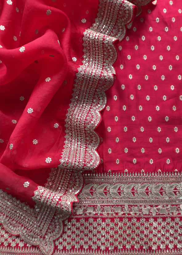 Shringar Red Handloom Luxurious Silk Suit With Meenakari Weaving And Dori embroidery