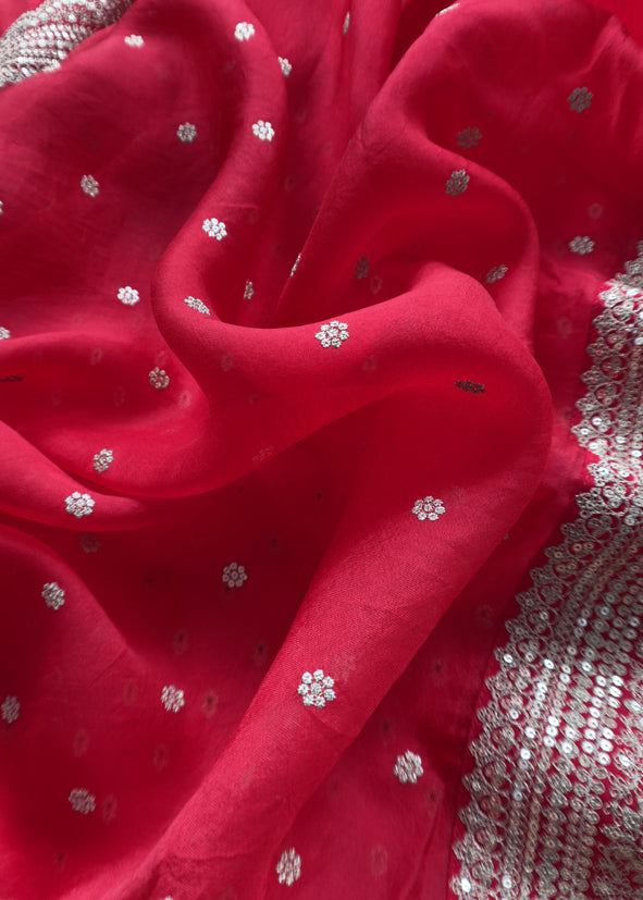 Shringar Red Handloom Luxurious Silk Suit With Meenakari Weaving And Dori embroidery