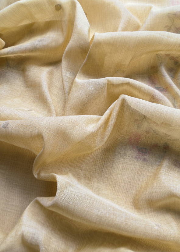 Light Blue Mor Paithani Style Jamdani weaving Suit in Linen Chanderi fabric