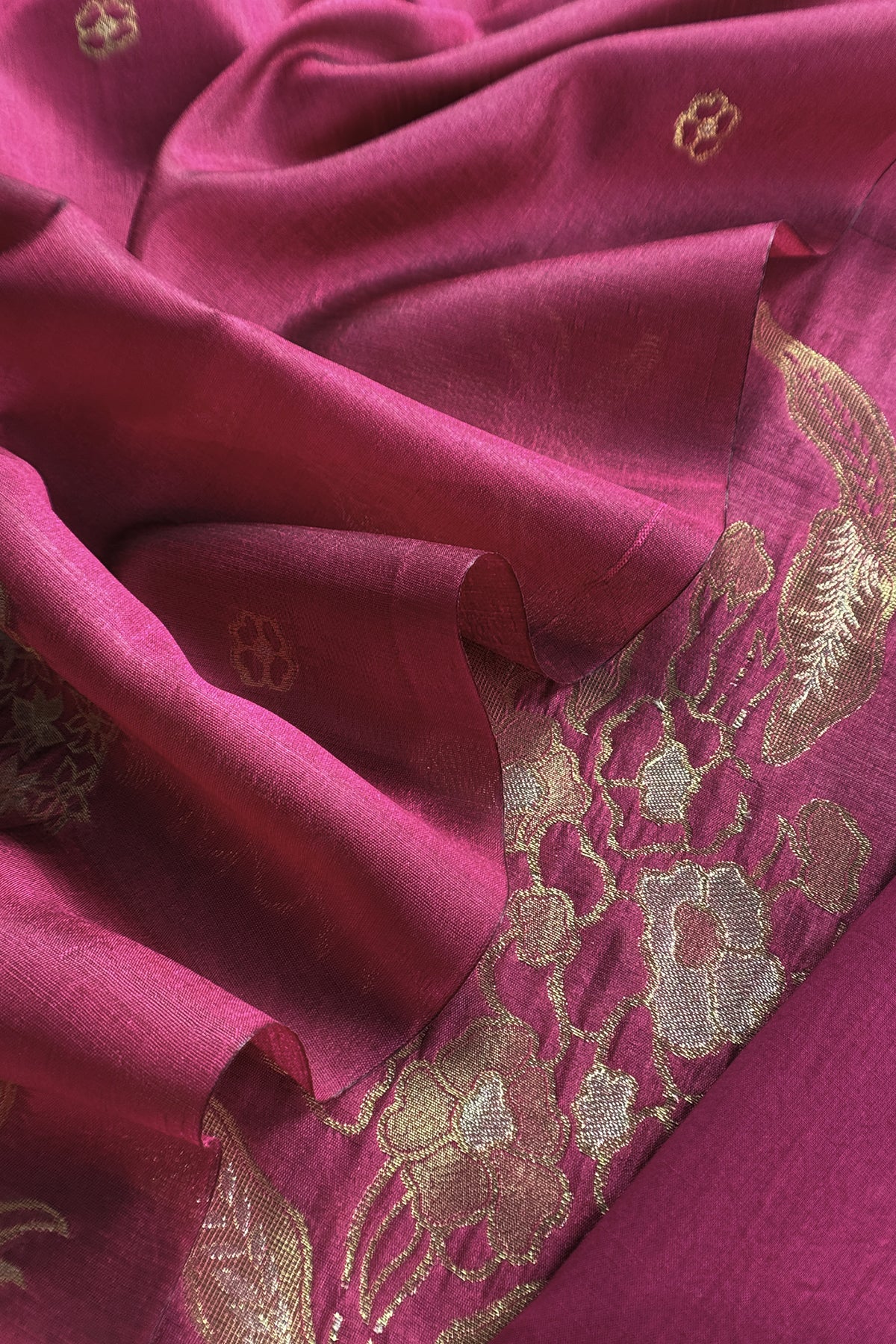 Pink Silk Unstitched Suit With Gold Jamdani weaving