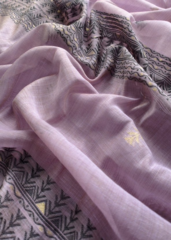 Lavender Linen Chanderi Suit Fabric With Traditional Jamdani Weaving
