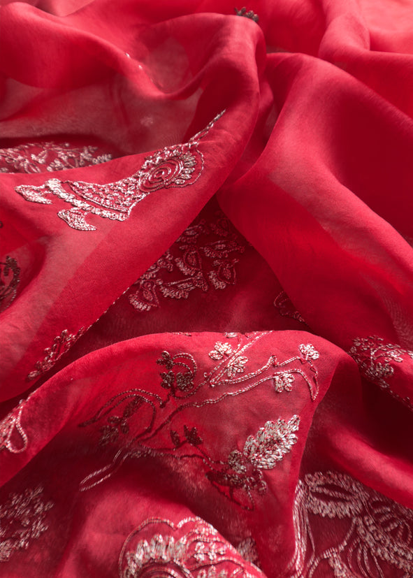 Luxe Golden Red Dulhan Handloom Tissue Silk Kurta And Kora Silk Dupatta With Pitta Hand Work