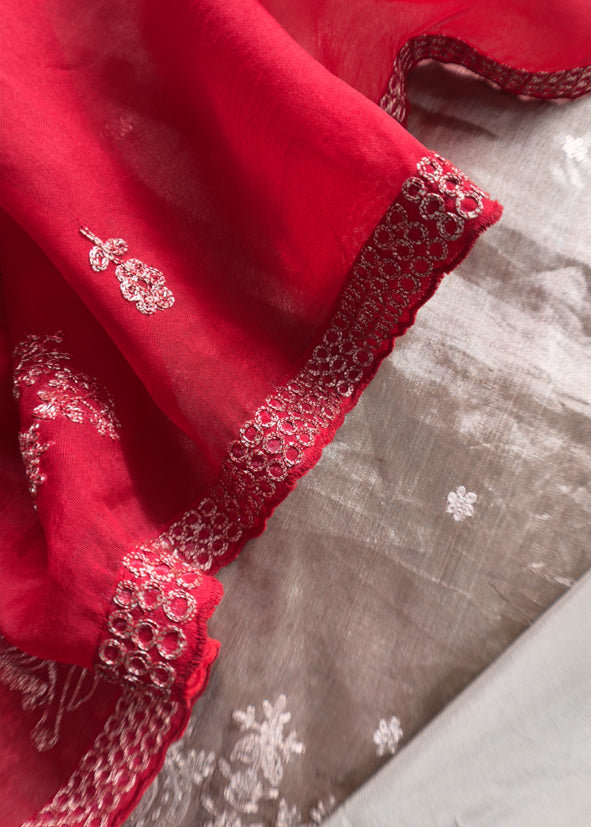 Luxe Golden Red Dulhan Handloom Tissue Silk Kurta And Kora Silk Dupatta With Pitta Hand Work