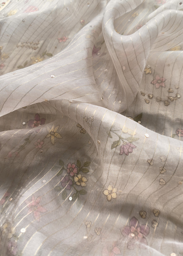 Luxe Silver Gray Pure Silk Suit And Kora Silk Dupatta With Sequins And Bharwa Embroidery