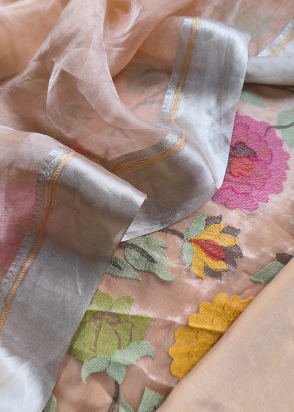Luxe Sunset Orange Handloom Tissue Silk Suit with Sequin And Bharwa Resham Embroidery