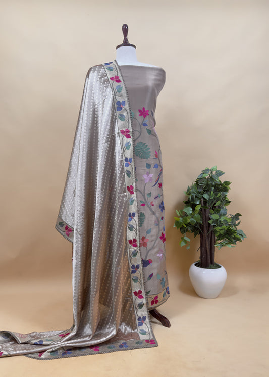 Luxe Golden Brown Handloom Tissue Silk Kurta And Silk Dupatta With Paithani Weaving And Bharwa Embroidery