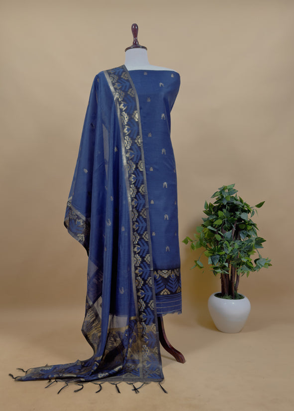 Saanjh Wine Chanderi Silk Suit Fabric With Jamdani Weaving