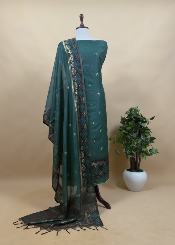 Saanjh Wine Chanderi Silk Suit Fabric With Jamdani Weaving