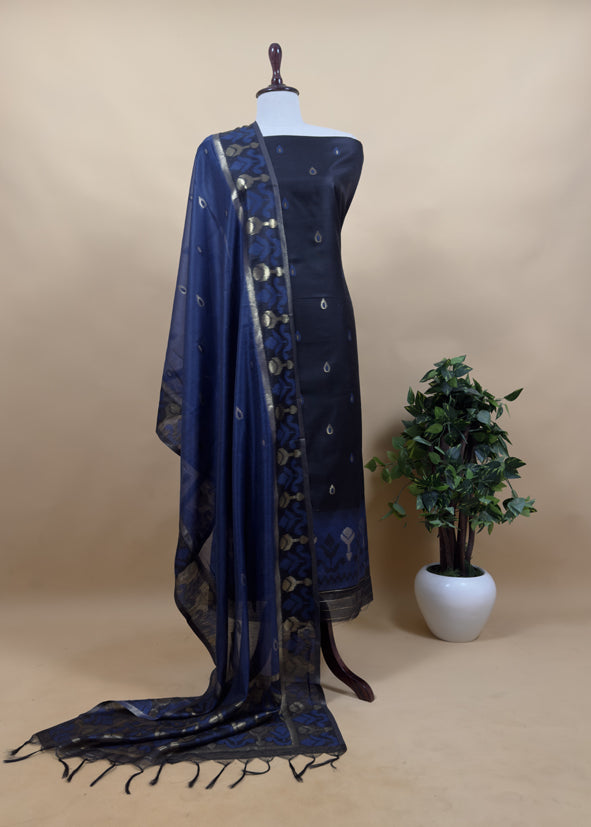 Saanjh Red Chanderi Silk Suit Fabric With Jamdani Weaving