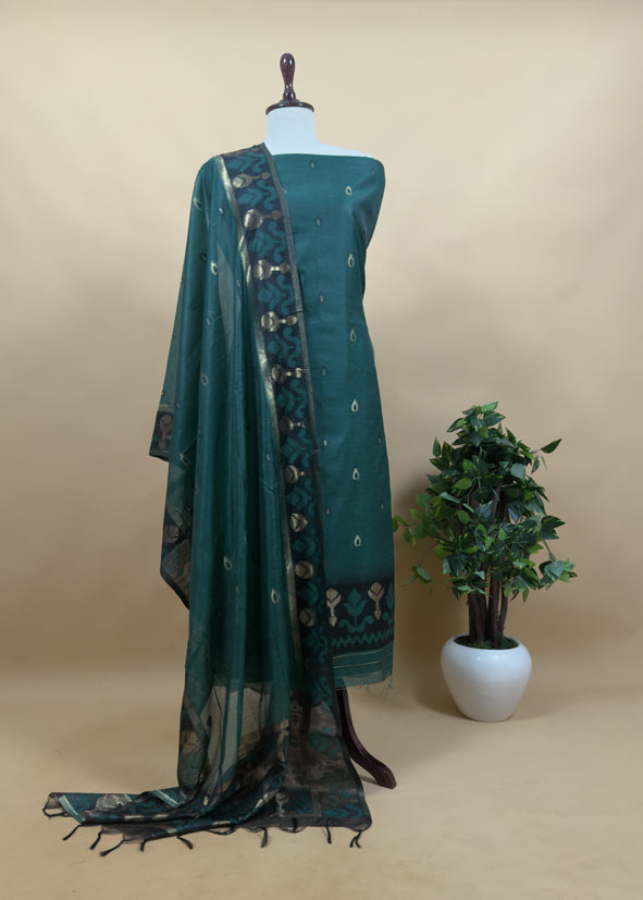 Saanjh Red Chanderi Silk Suit Fabric With Jamdani Weaving