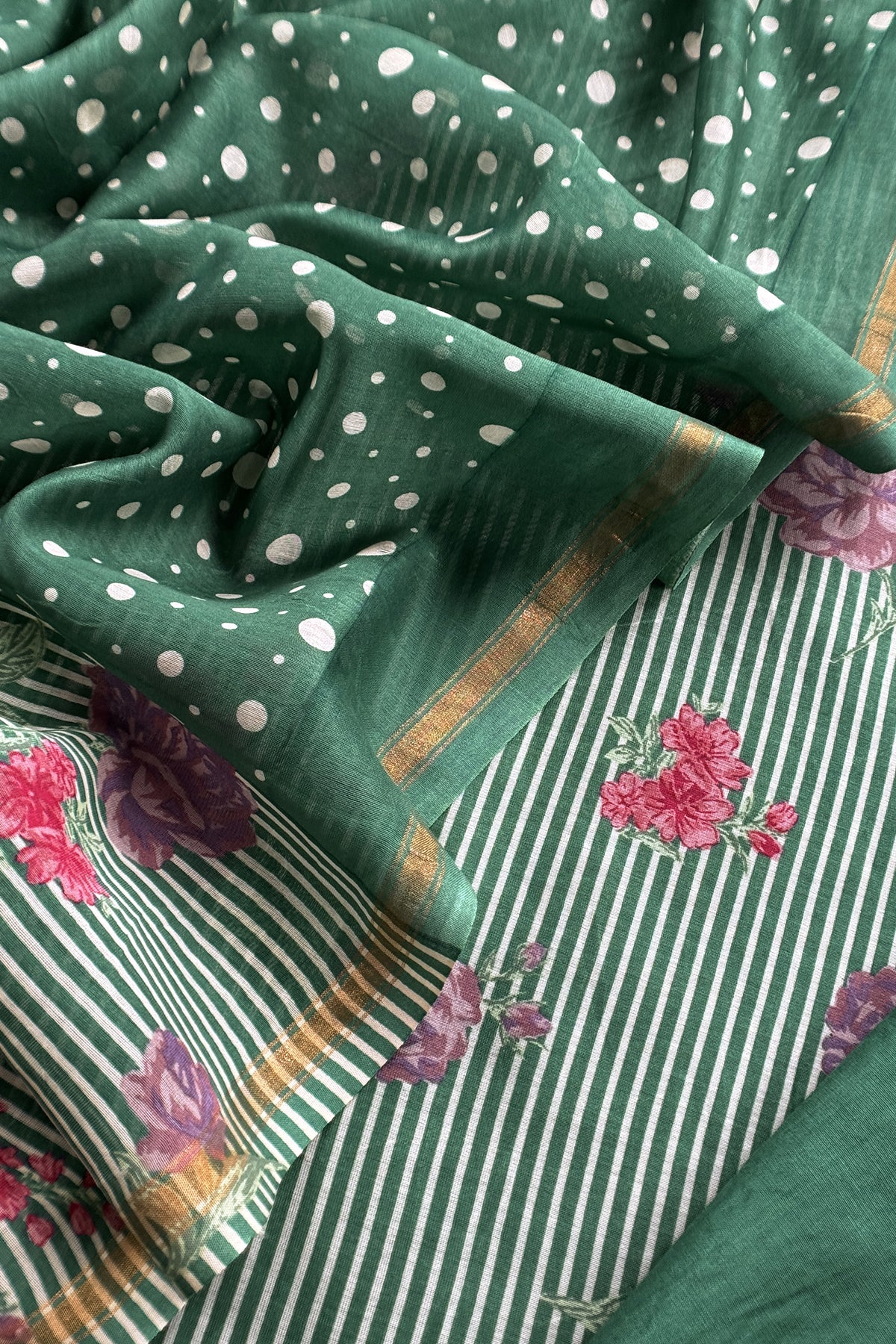 Green Pure Maheshwari Silk Suit With Dupatta