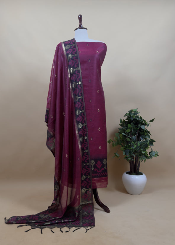 Saanjh Red Chanderi Silk Suit Fabric With Jamdani Weaving