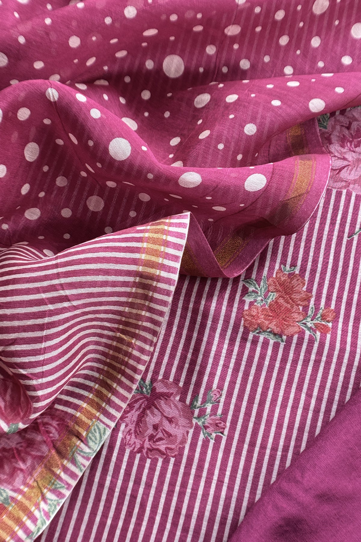 Pink Pure Maheshwari Silk Suit With Dupatta