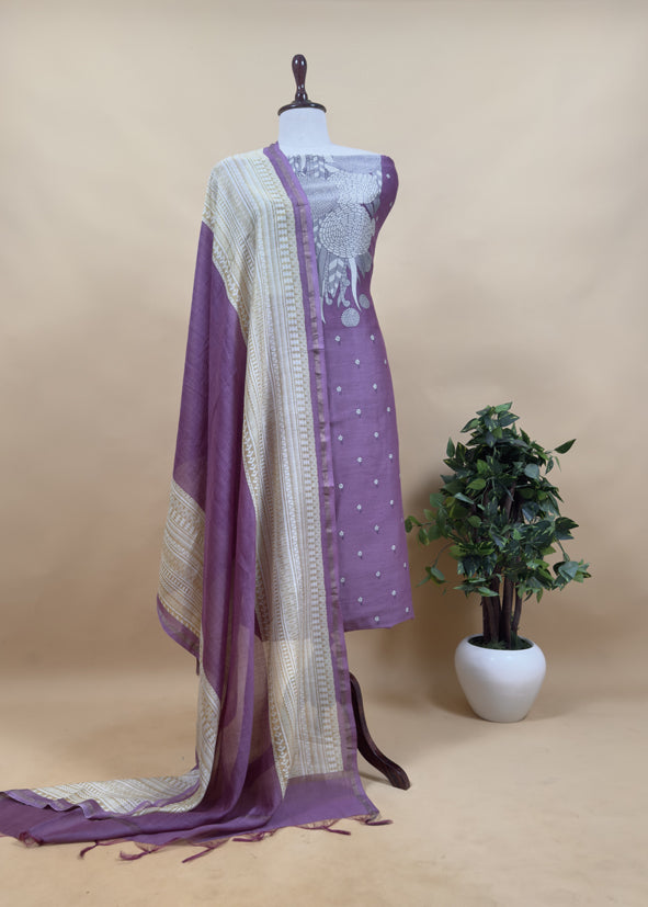 English Green Modern Finelines Digital Print Handloom Soft Chanderi Silk Suit Fabric
