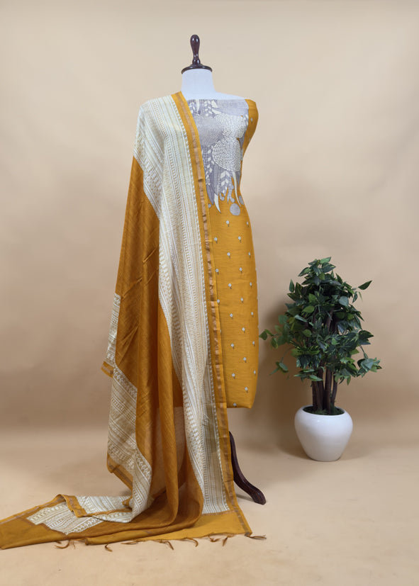 English Green Modern Finelines Digital Print Handloom Soft Chanderi Silk Suit Fabric