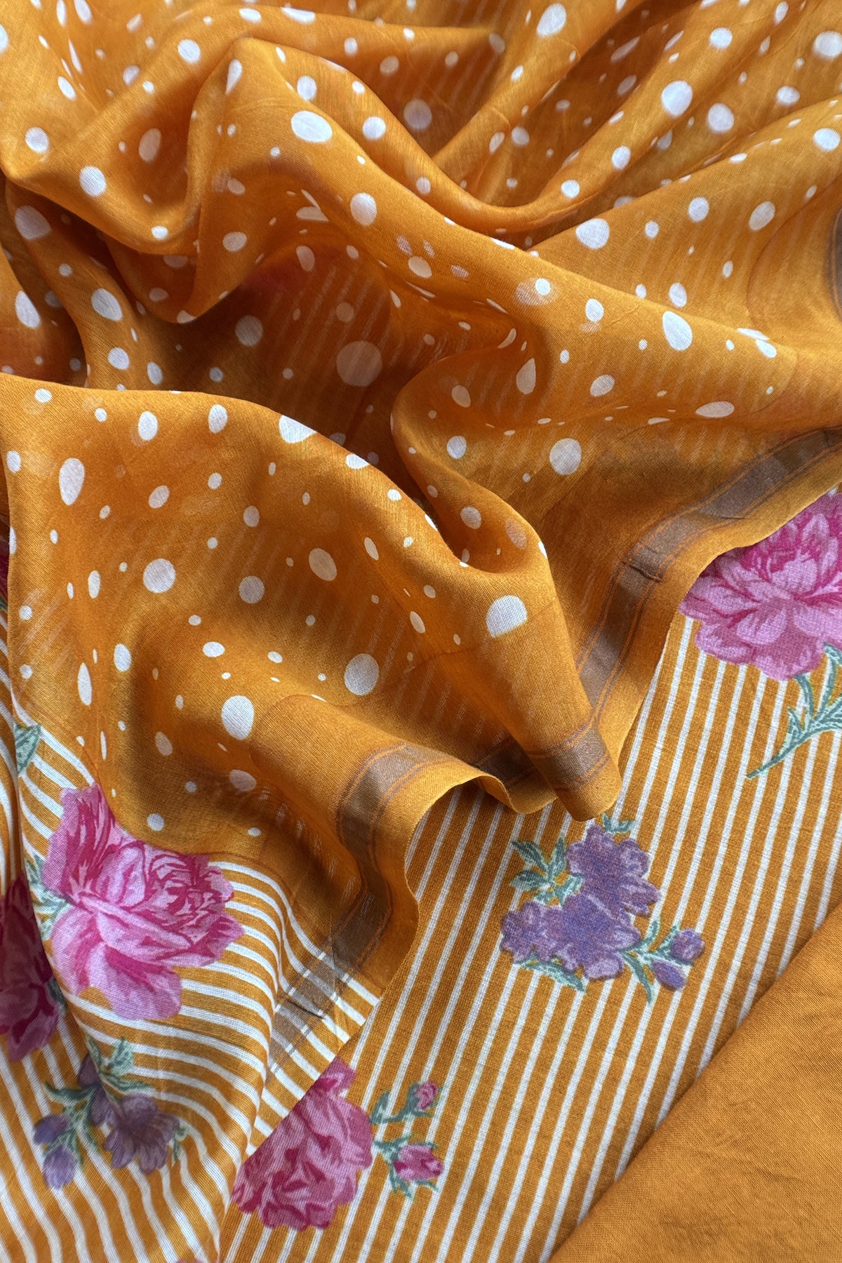 Yellow Pure Maheshwari Silk Suit With Dupatta