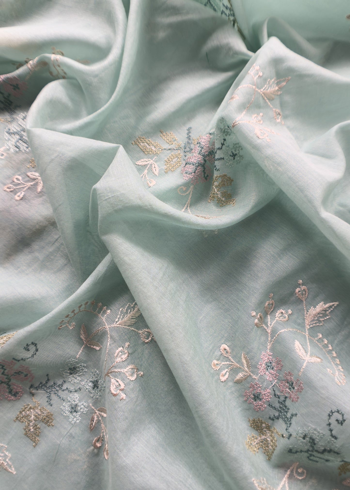 Light Cyan Pure Mul Cotton Suit with Cross Stitch Embroidery