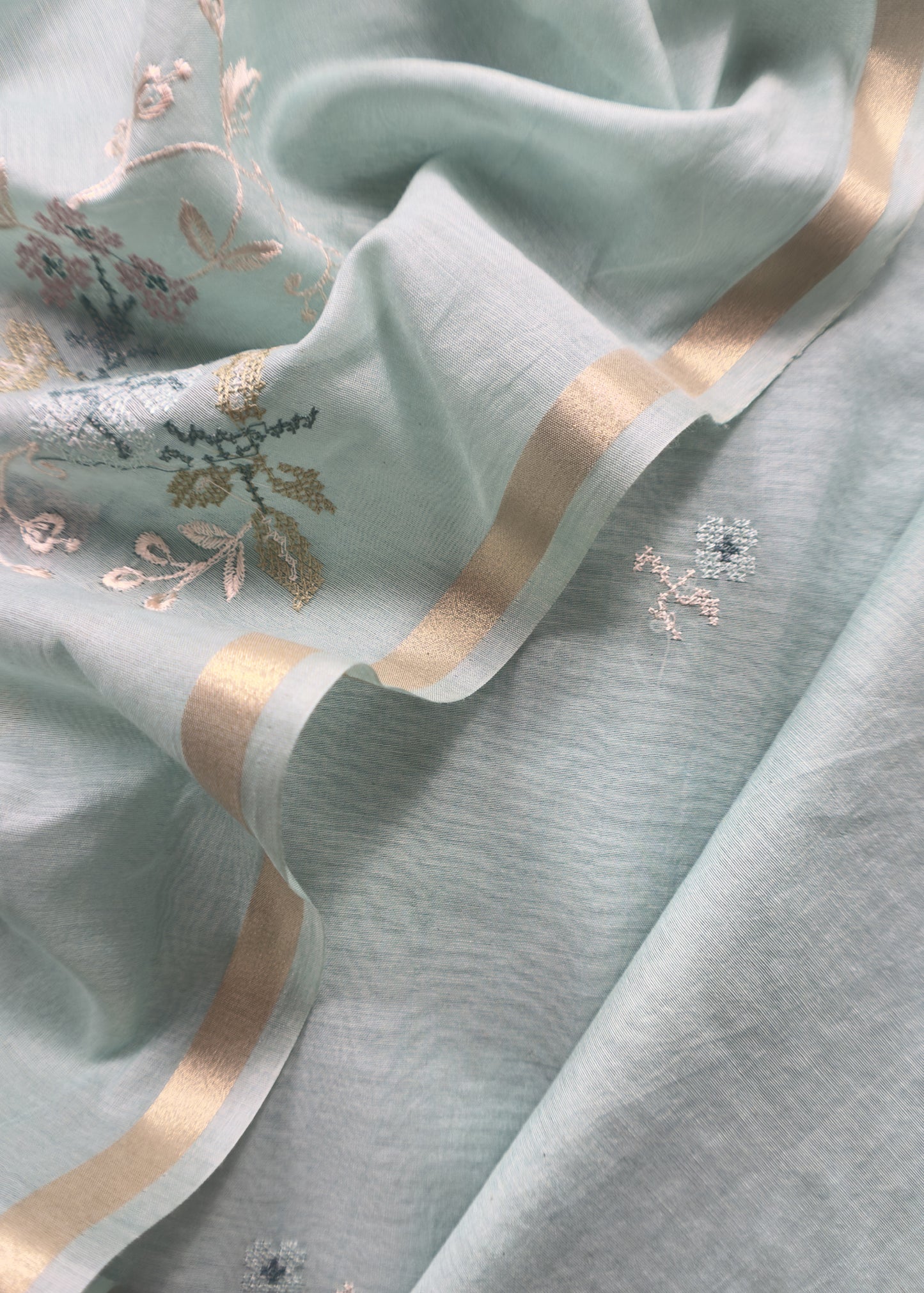 Light Cyan Pure Mul Cotton Suit with Cross Stitch Embroidery