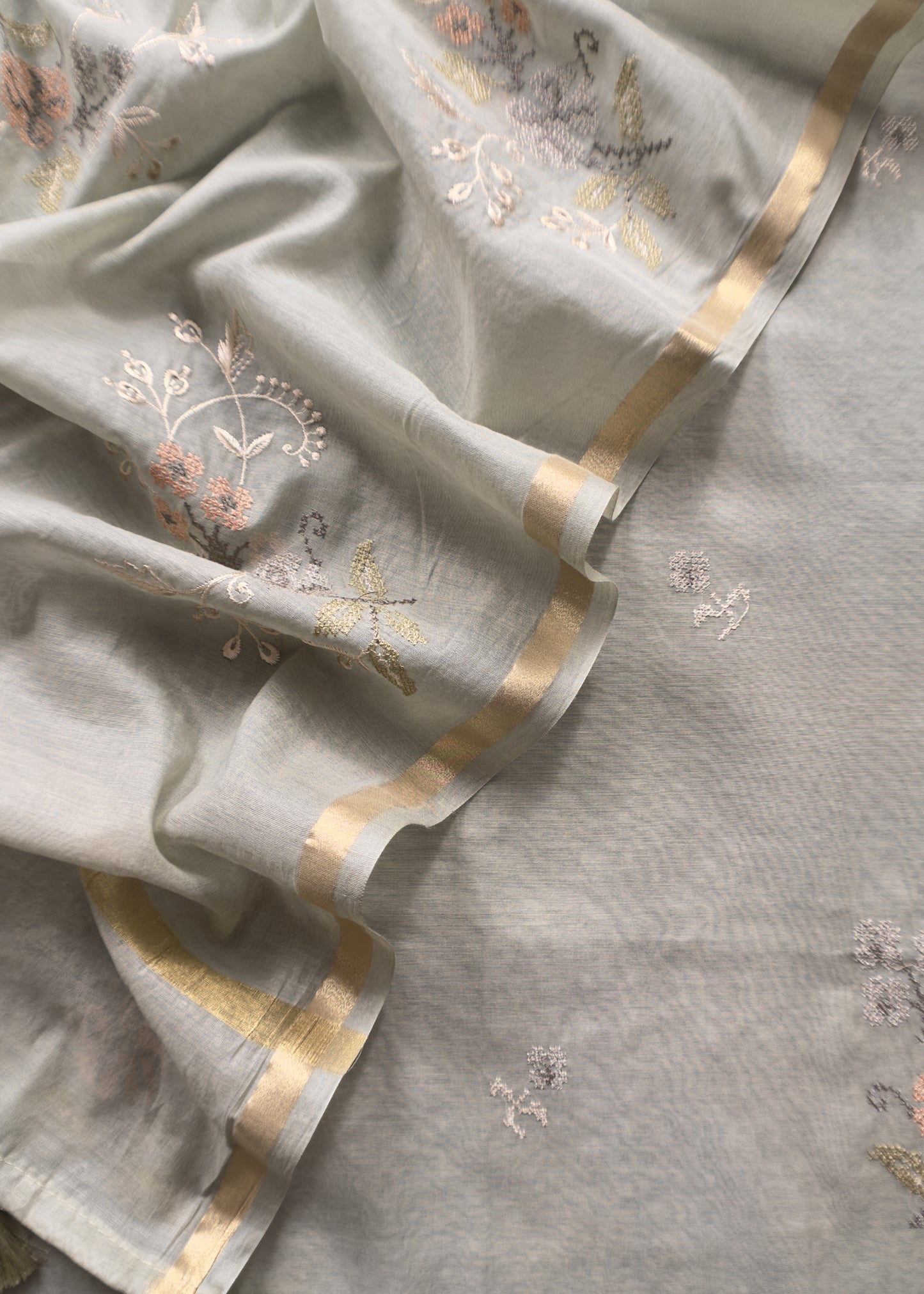 Sage Green Pure Mul Cotton Suit with Cross Stitch Embroidery