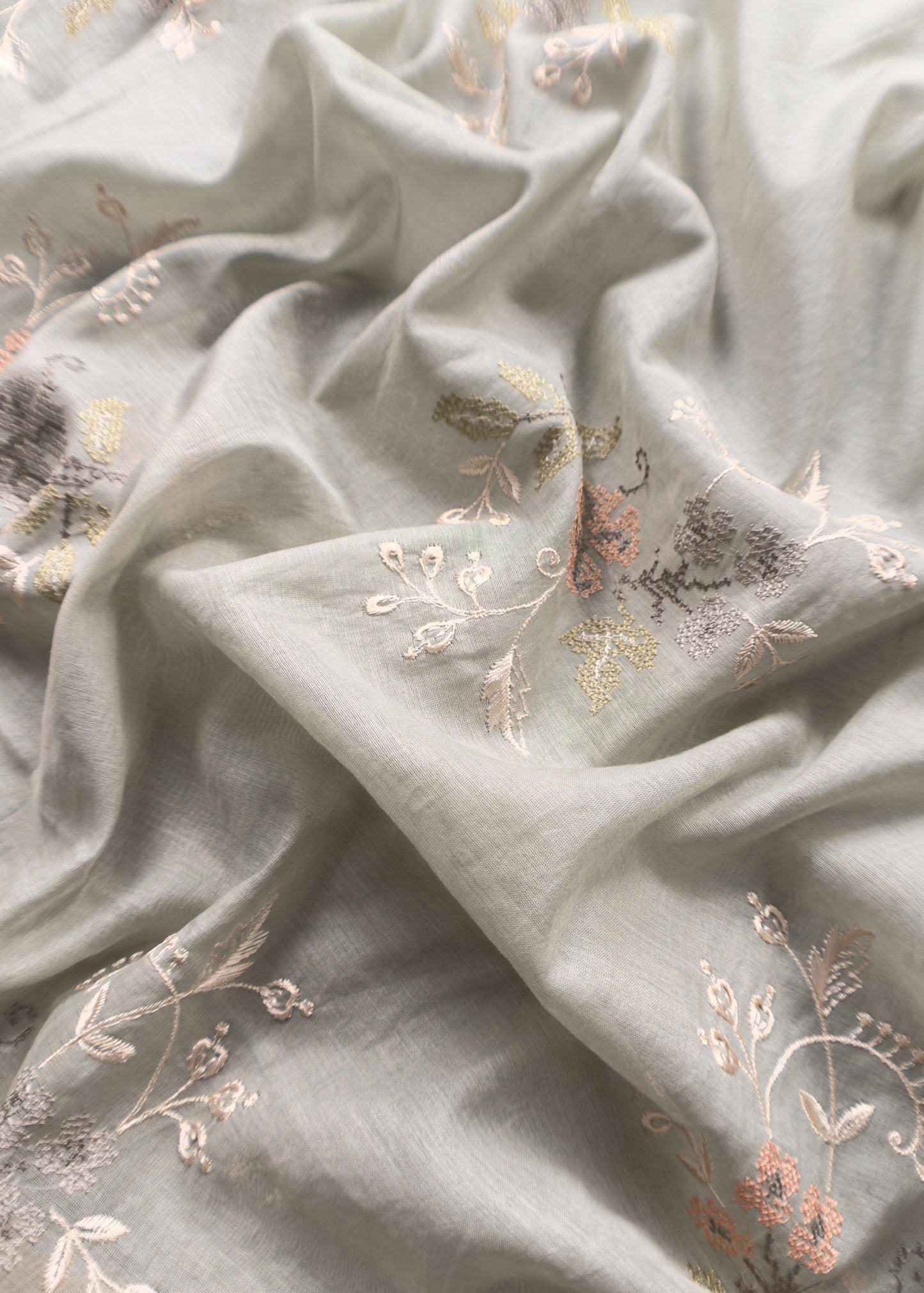 Sage Green Pure Mul Cotton Suit with Cross Stitch Embroidery