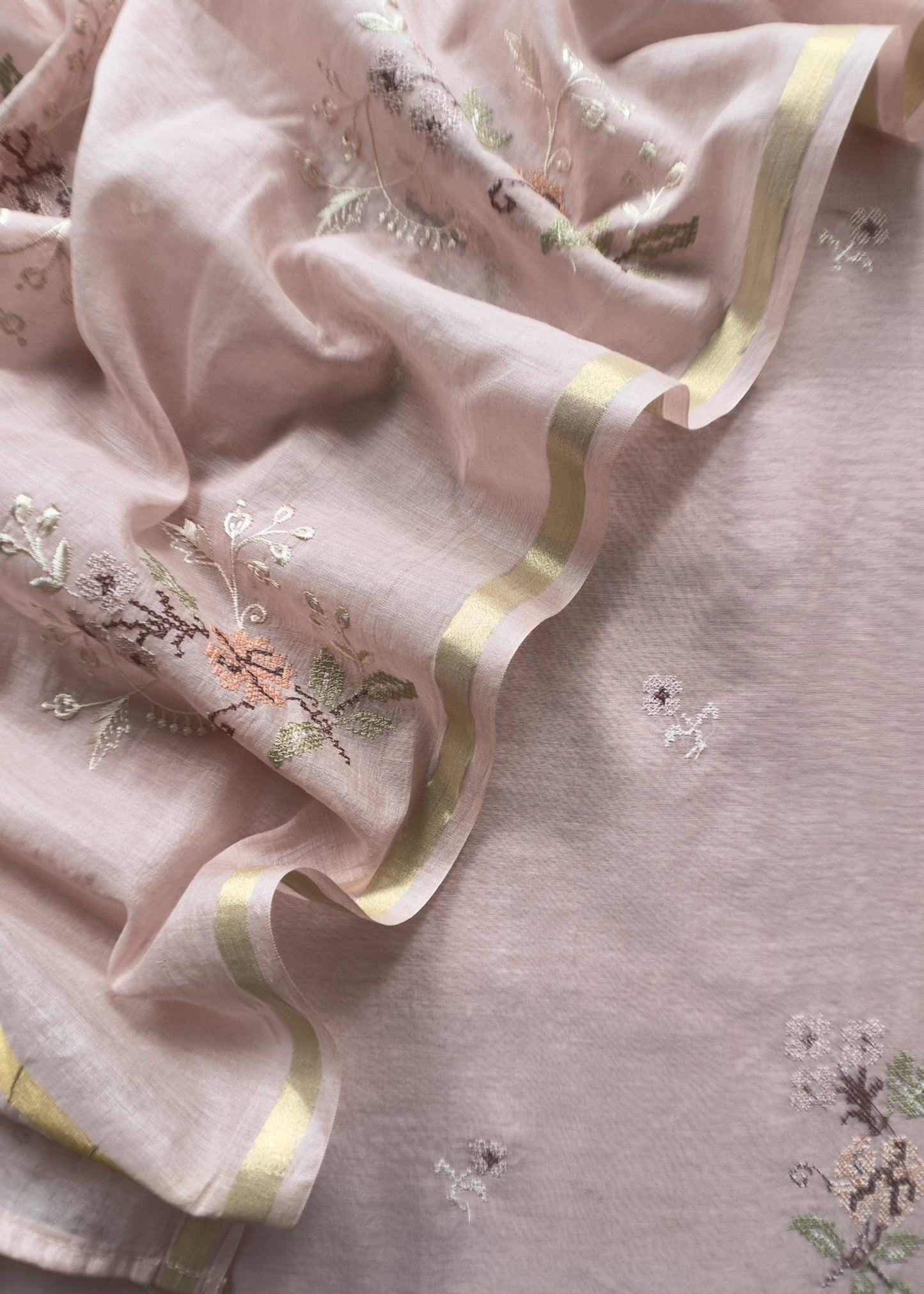 Flamingo Pink Pure Mul Cotton Suit with Cross Stitch Embroidery