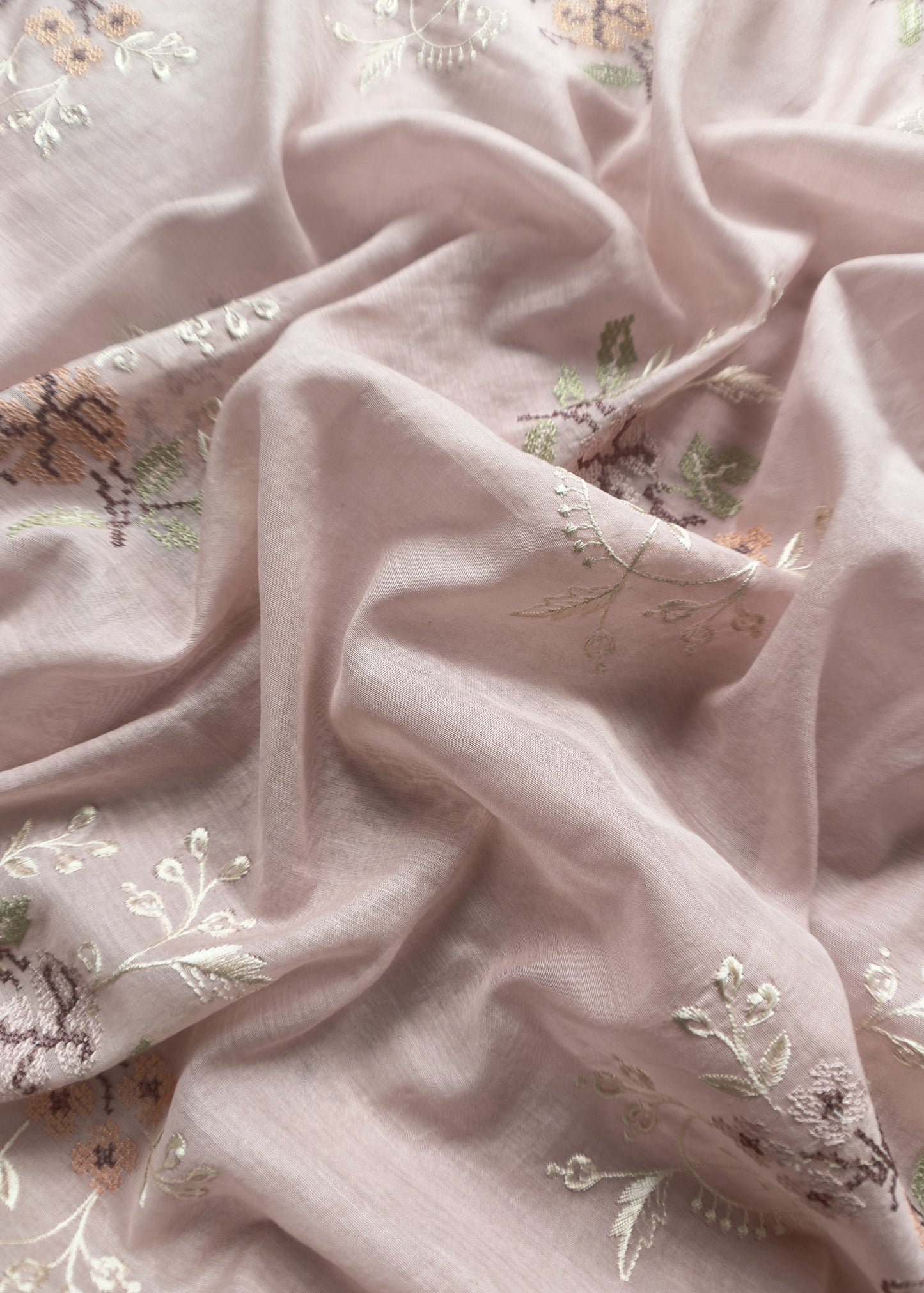 Flamingo Pink Pure Mul Cotton Suit with Cross Stitch Embroidery
