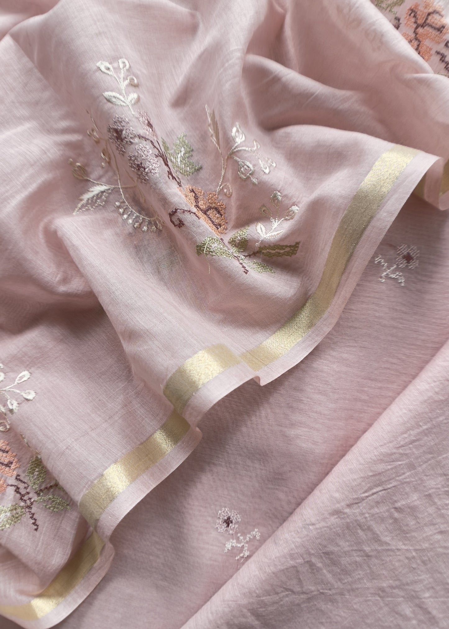 Flamingo Pink Pure Mul Cotton Suit with Cross Stitch Embroidery