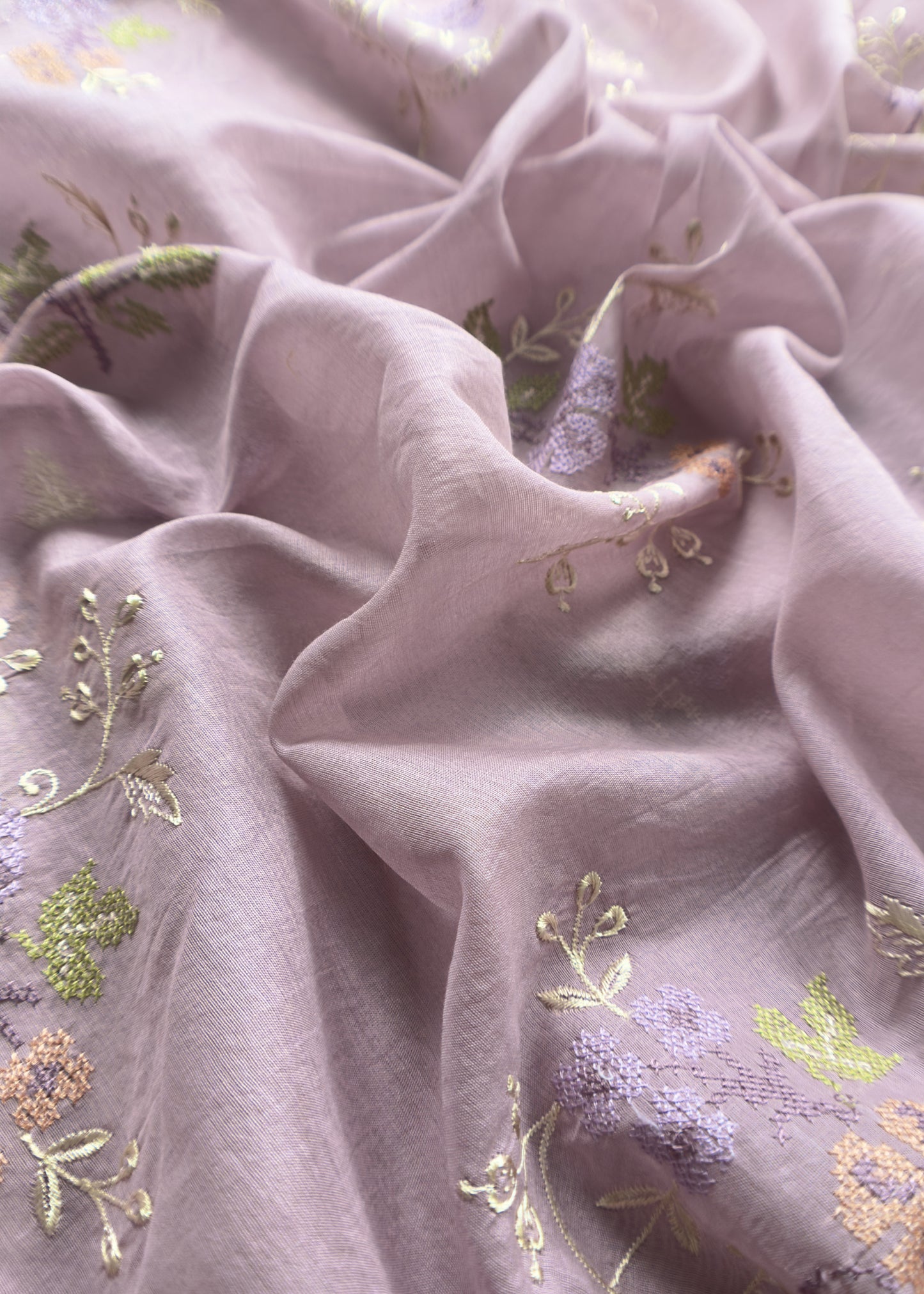 Lilac Pure Mul Cotton Suit with Cross Stitch Embroidery