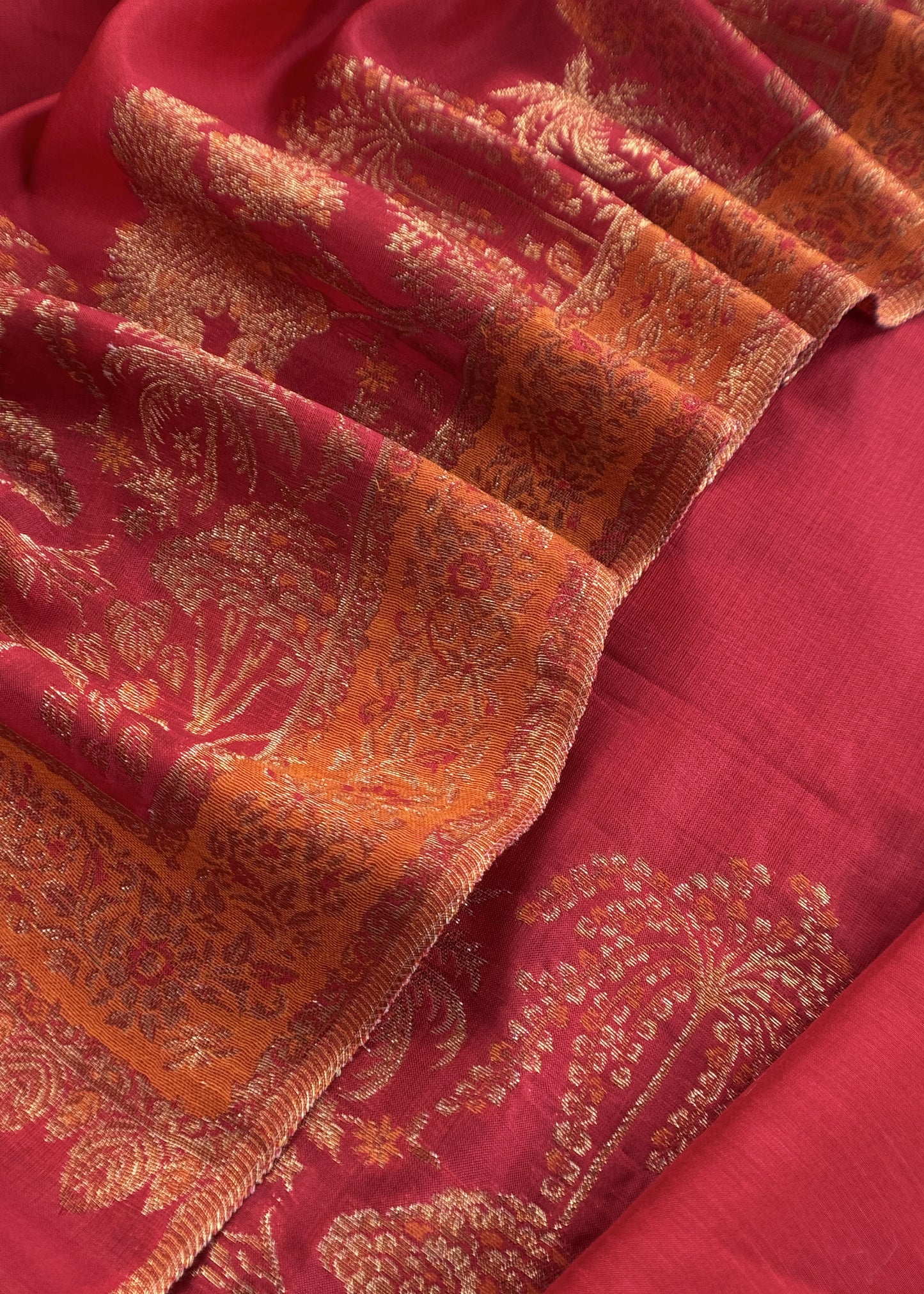 Red Palm Trees Kani Zari Silk Unstitched Suit