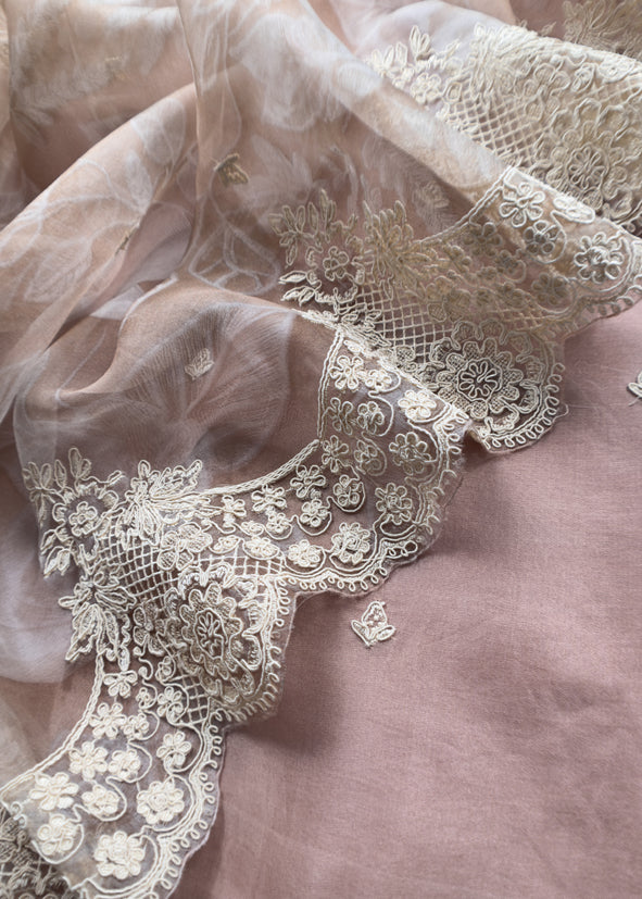 Luxe Cheeku Pure Kora Silk Suit With Brushprint And French Thread Embroidery