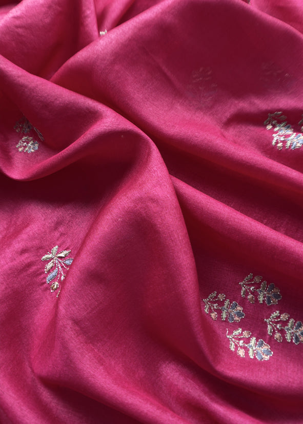 Sahiba 2025 Sangria Pink Pintuck Handloom Desi Tussar Suit With Zardosi And Resham Embroidery