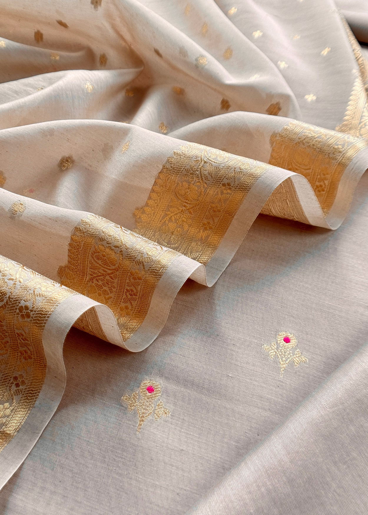 Beige Premium Banarasi Chanderi Silk Unstitched Suit With Dupatta