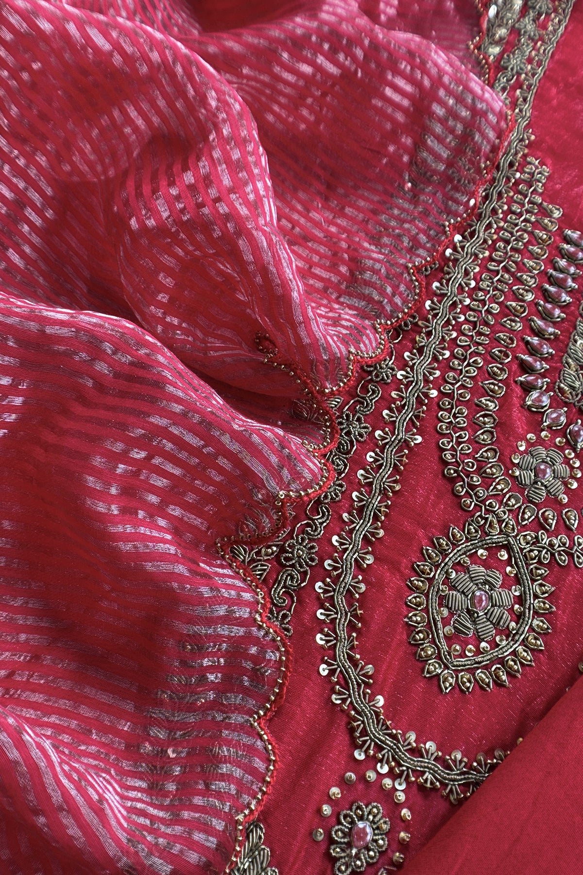 Red Pure Silk Suit With Tissue Silk Dupatta