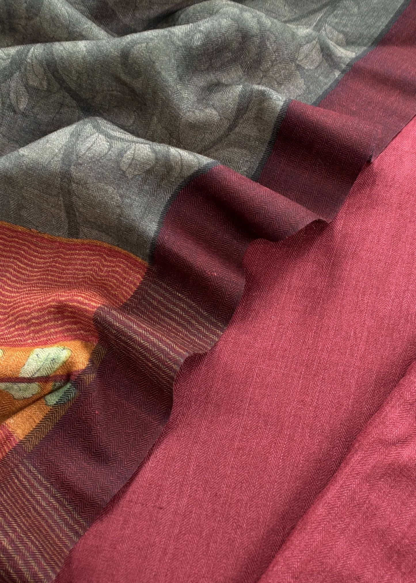 Maroon Pashmina Unstitched Suits With Kalamkari Dupatta
