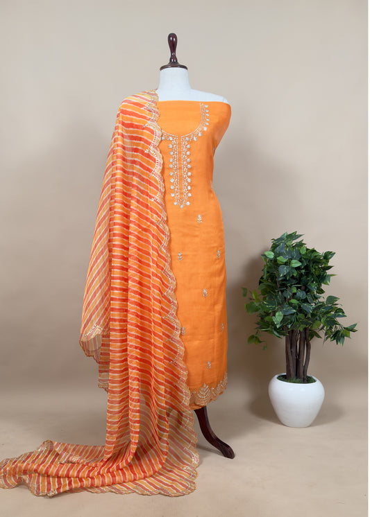 jaipuri Embroidery organza suit for wedding wear